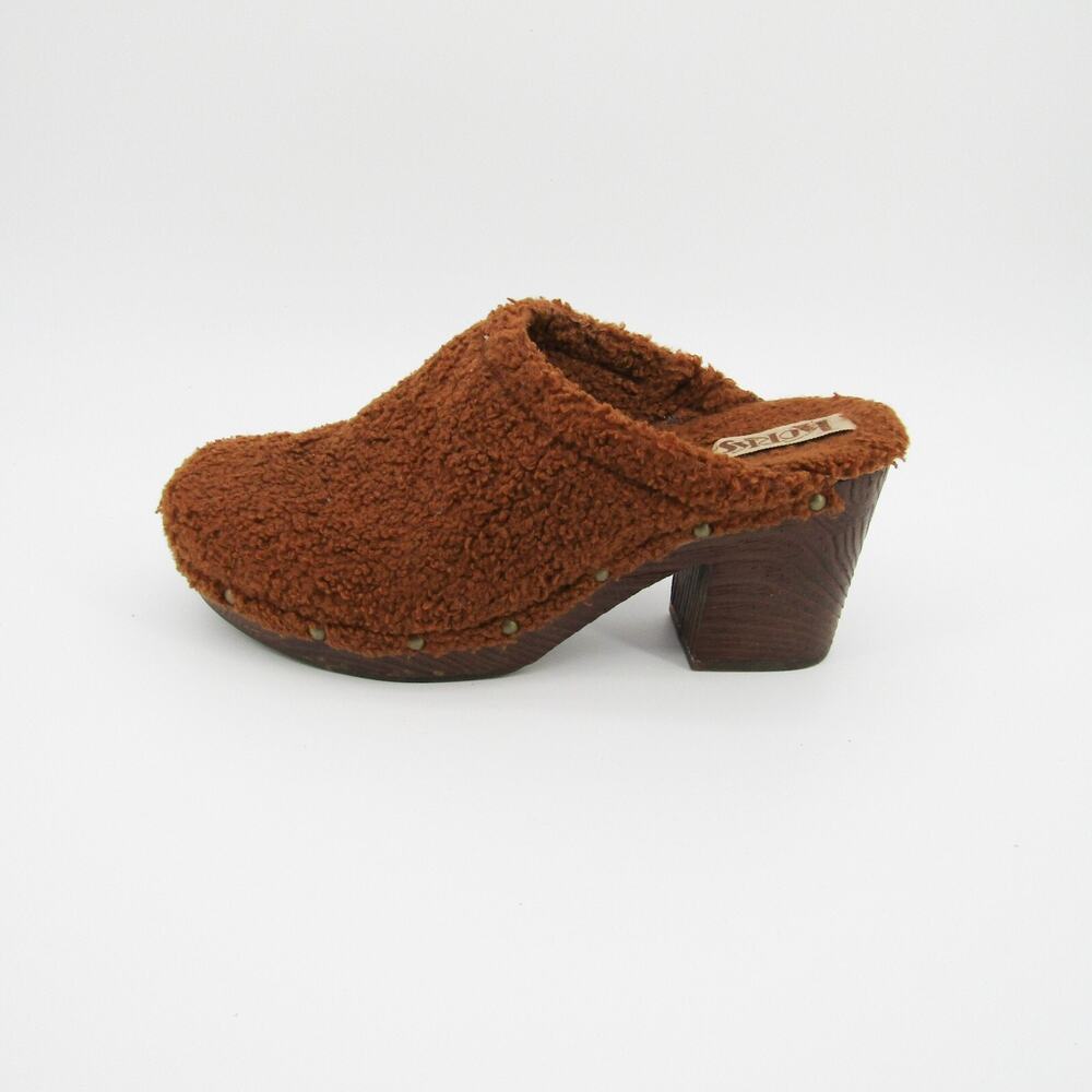 Korks by Kork Ease Sz 9 Studded Teddy Round Toe Block Heel Slip On Clogs Brown